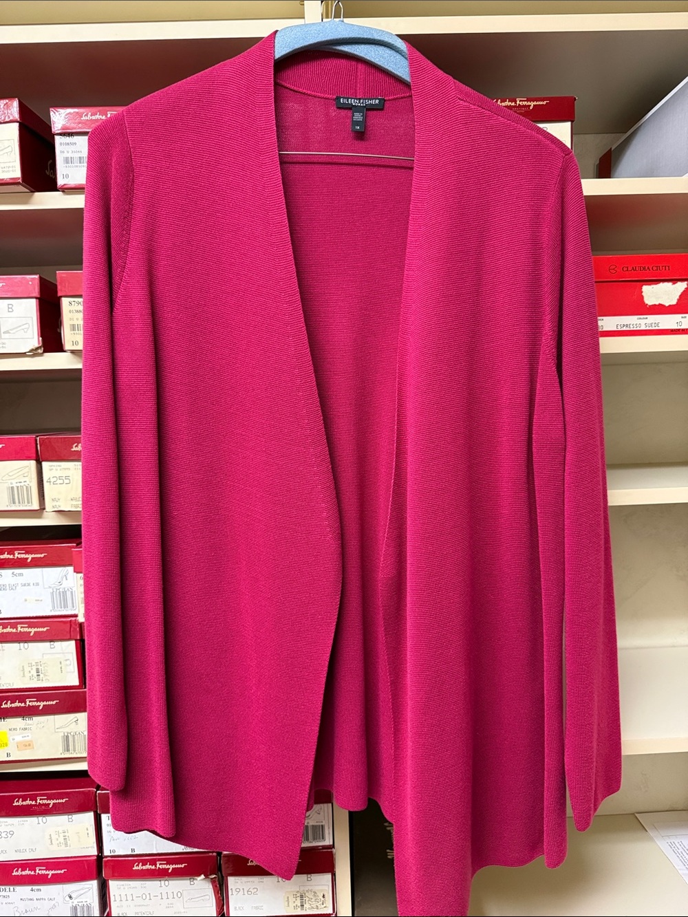 Eileen Fisher Women's fuschia Long Sleeve open front cardigan